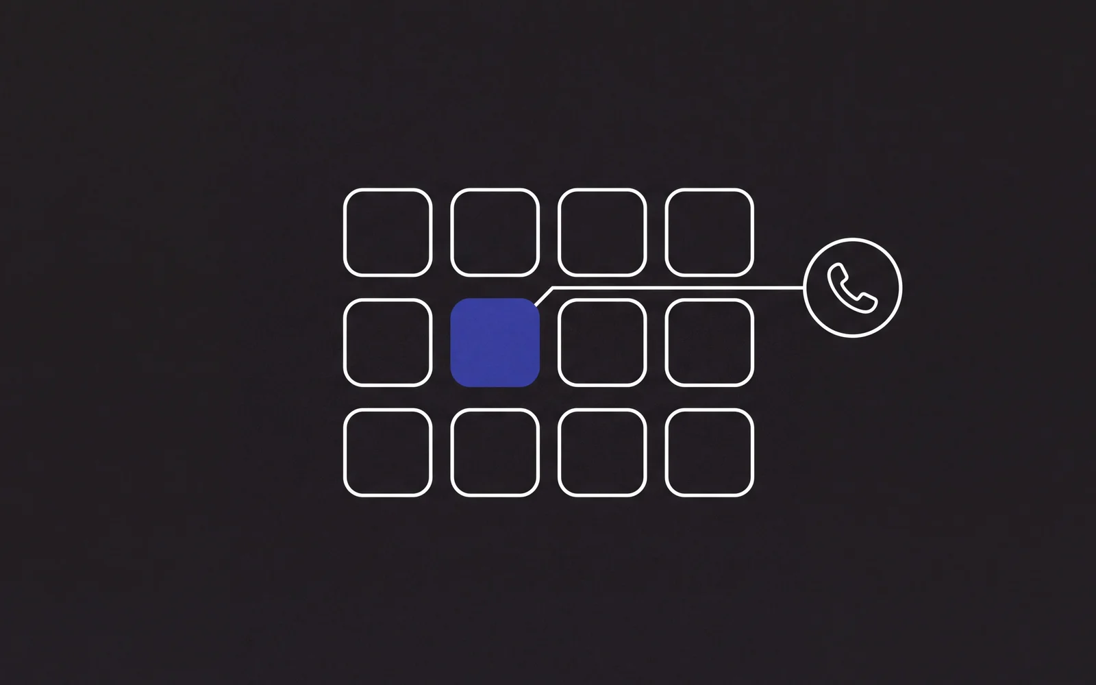 A calendar grid with one booked date connected by a line to a phone icon